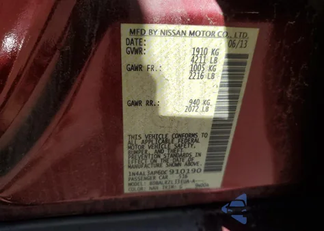 2013 Nissan Altima 2.5 S from USA, damaged, VIN 1N4AL3AP6DC910190